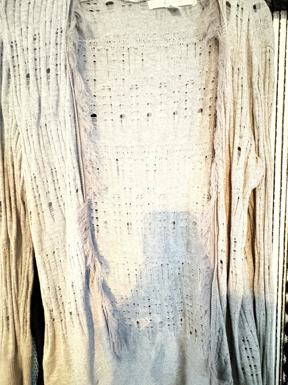 LC Lauren Conrad Light Gray Knit Open-Front Cardigan with Fringe
